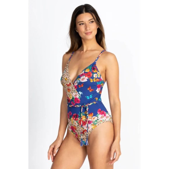 Johnny Was Fleur Braid Wrap One Piece Swimsuit XS M Butterfly Floral Print Belt - Picture 3 of 7